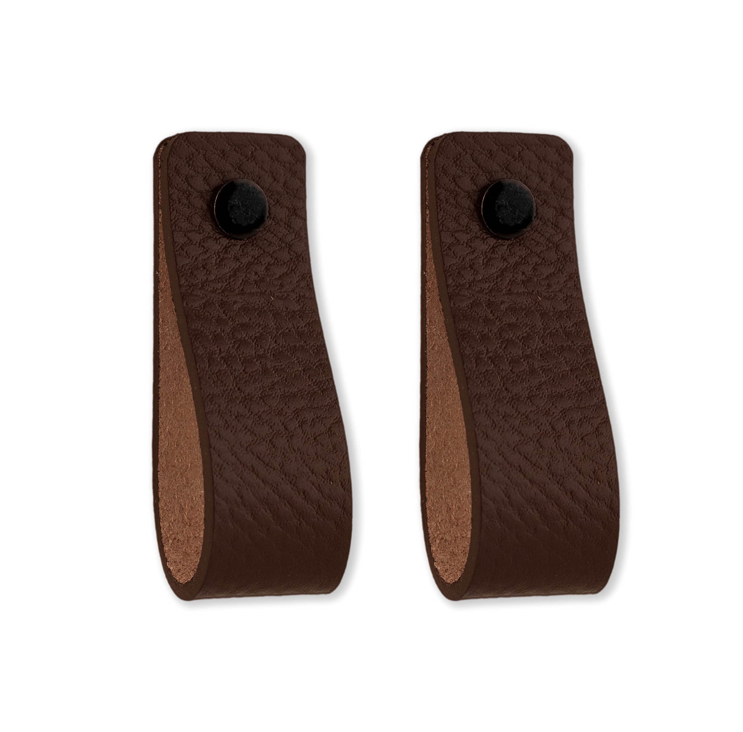 Brute Strength - Leather Handles for Furniture - Brown - 2 pcs - 16,5 x 2,5 cm - Cabinet Handle, Door Handle for Kitchen, Bathroom, cabinets, Dresser, Wood
