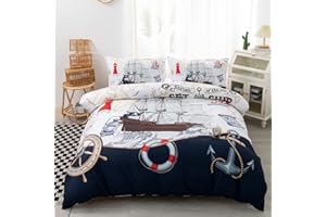 CVHOUSE Nautical Bedding Set Twin Size,Nautical Sailboat Bed for Boys Teens,Ocean Themed Sailing Anchor Comforter Cover Soft,Anchor Duvet Quilt Twin 71'x87'