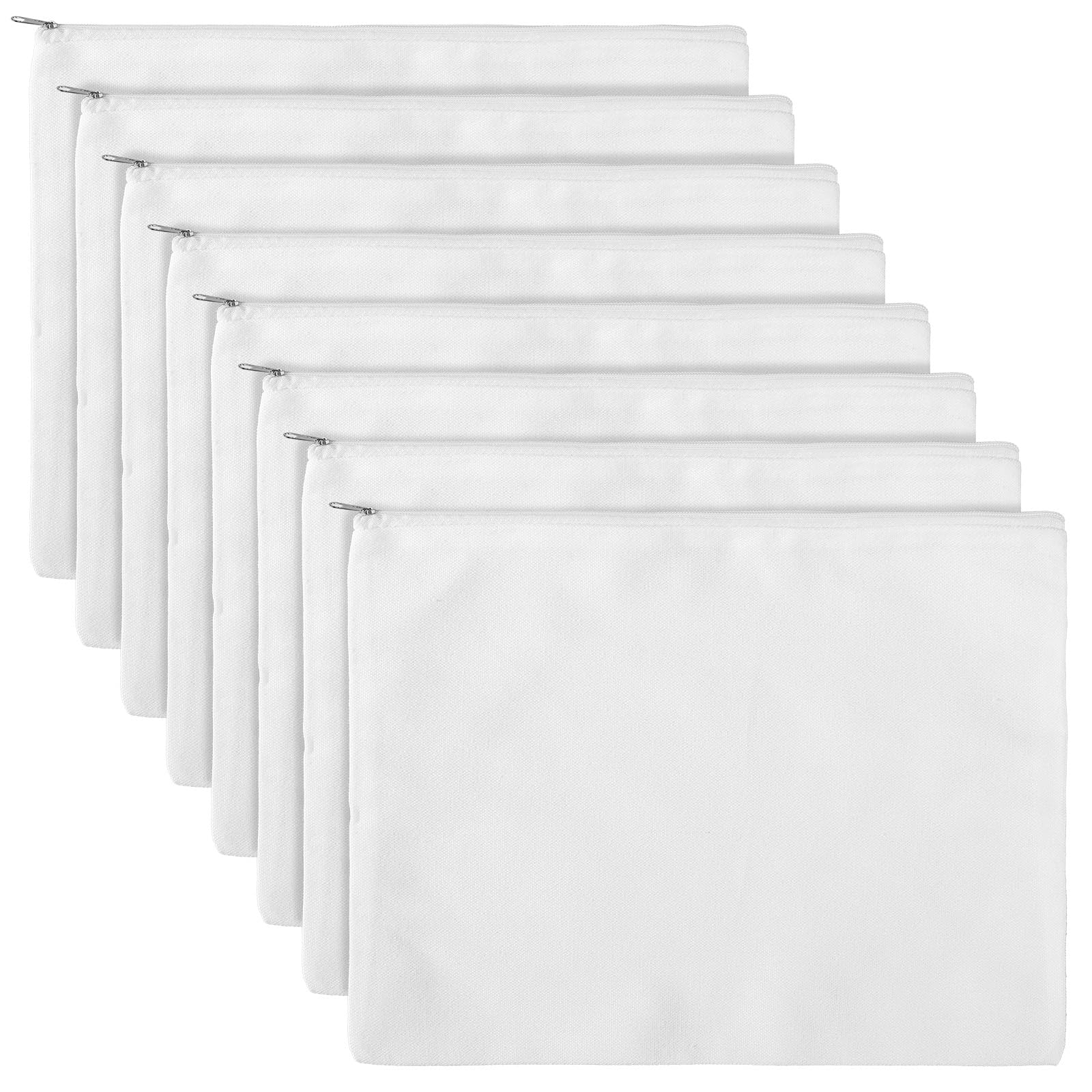 Photo 1 of  Blank Canvas Makeup Bag, White 12 x 9 Inch Zipper Pouch Multipurpose Cosmetic Bag for DIY, Travel Organizer, Stationery Storage