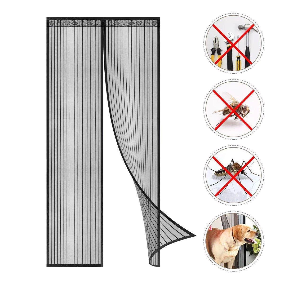 Coedou Magnetic Fly Insect Screen Door, Mesh Curtain - Keeps Mosquitoes Insects Out (Black, 80 x 240 cm)