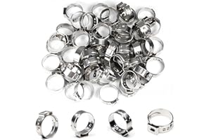 MROMAX 55Pcs Single Ear Hose Clamps 15mm-17.5mm (1/2") 304 Stainless Steel Hose Crimp Clamps Ear Stepless Hose Clamp Pinch Clamps Perfect for Automotive, Home Appliance Line and Plumbing