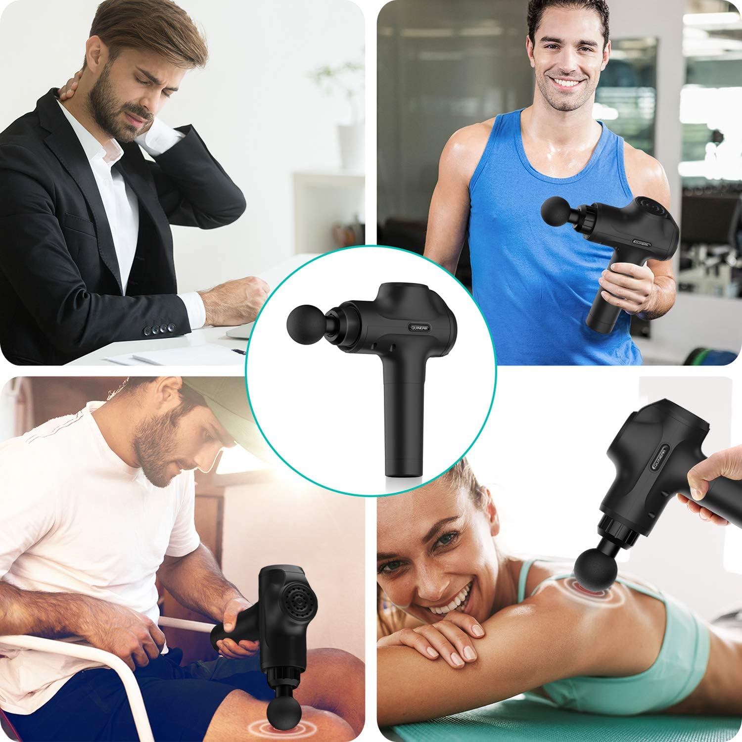 QUINEAR Massage Gun Deep Tissue Percussion Massager for Muscle Relaxation and Neck Back Soreness Pain Relief - 6 Massage Heads and 20 Speed: Health & Personal Care