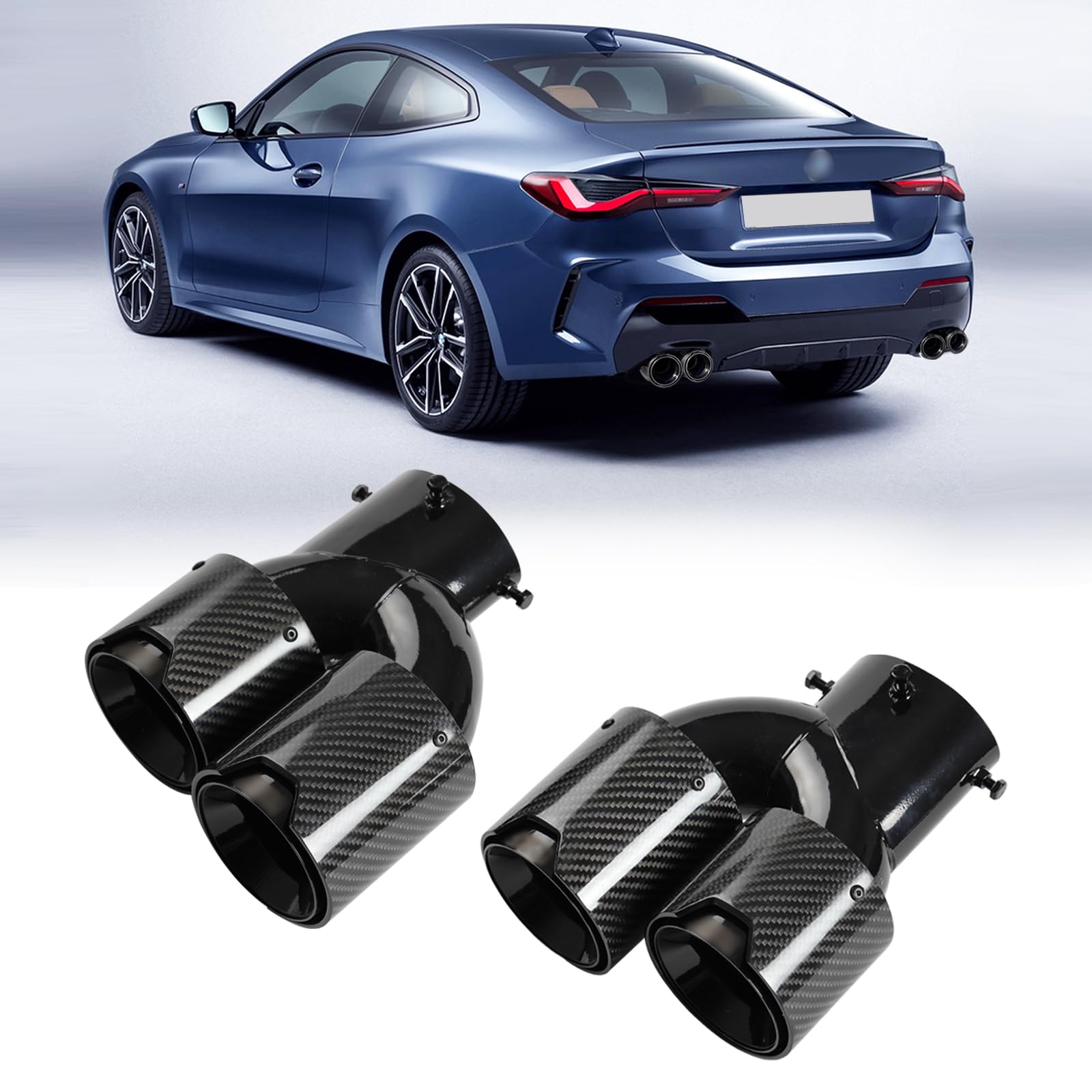 Photo 1 of 2-Pack Carbon Fiber Dual Exhaust Tips for BMW G20 M340i 330i 330e / G42 M240i / G22 G23 M440i Glossy Black Inner Layer Tailpipe Tip