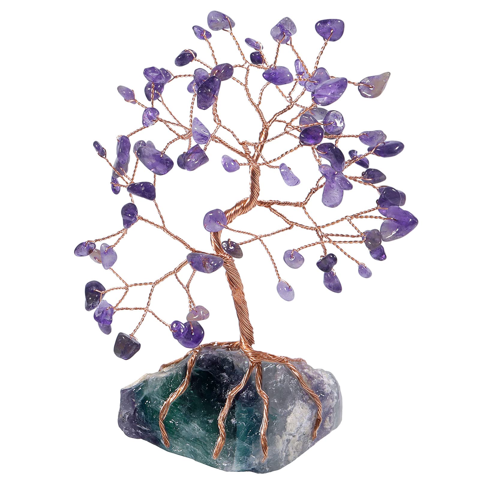 Nupuyai Amethyst Crystal Money Tree with Raw Fluorite Stone Base, Fengshui Crystals Figurine Healing Stone Spiritual Tree Ornament for Home Office Decor