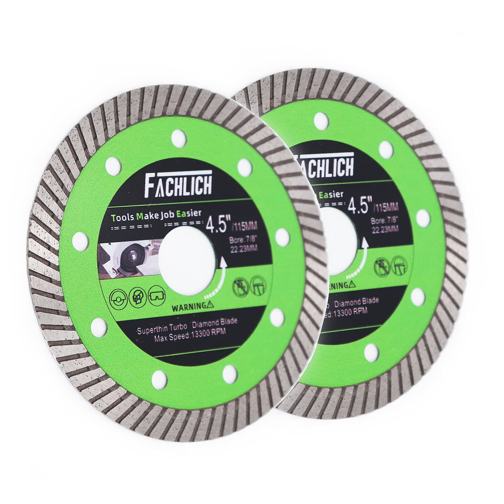 FACHLICH Diamond Cutting Discs 115mm 2PK Porcelain Saw Blades for Dry Cutting Ceramic Tile Porcelain Granite