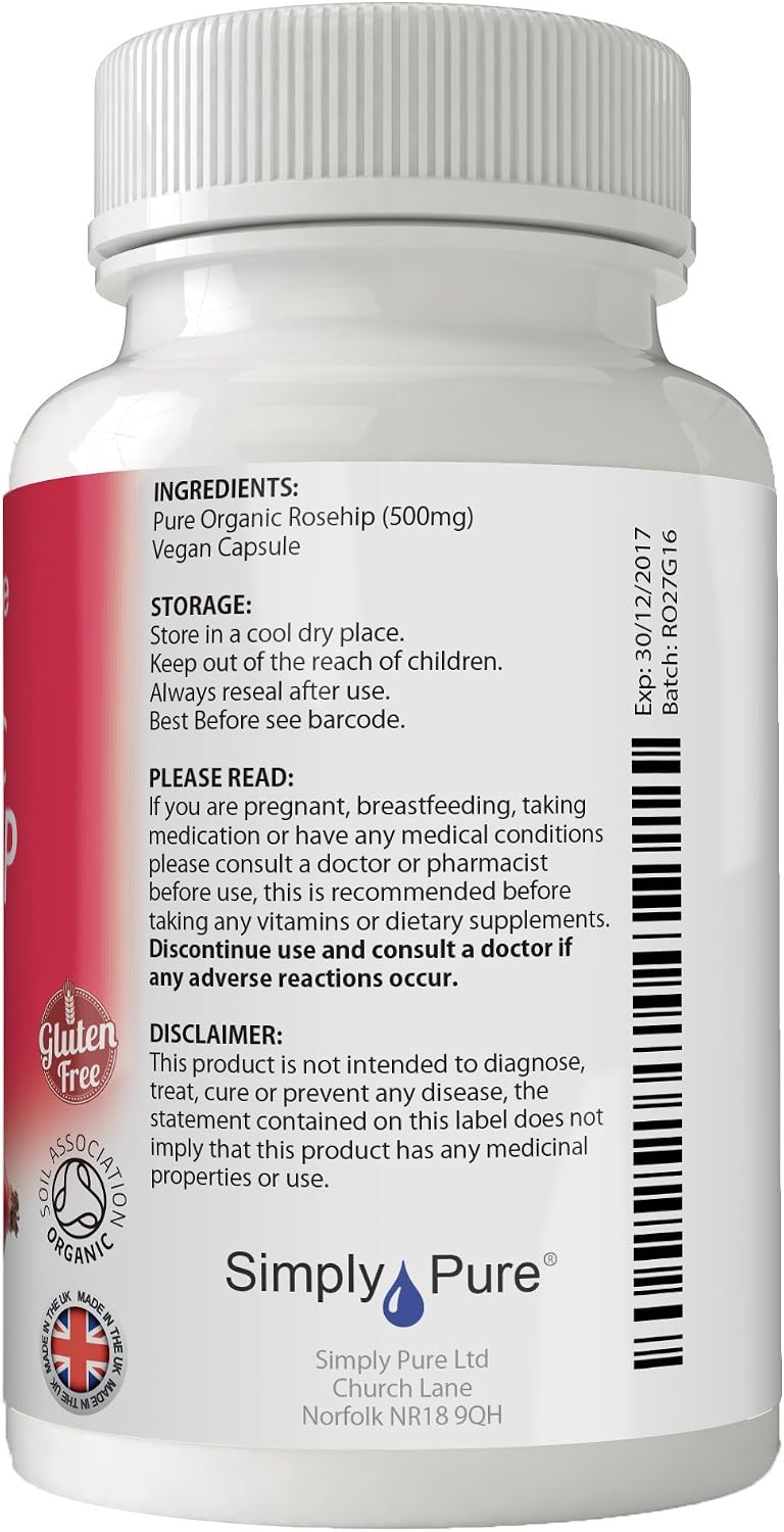 Simply Pure Organic Rosehip Capsules for Healthy Skin Heart & Joints, 90 count (Pack of 1) - Image 4