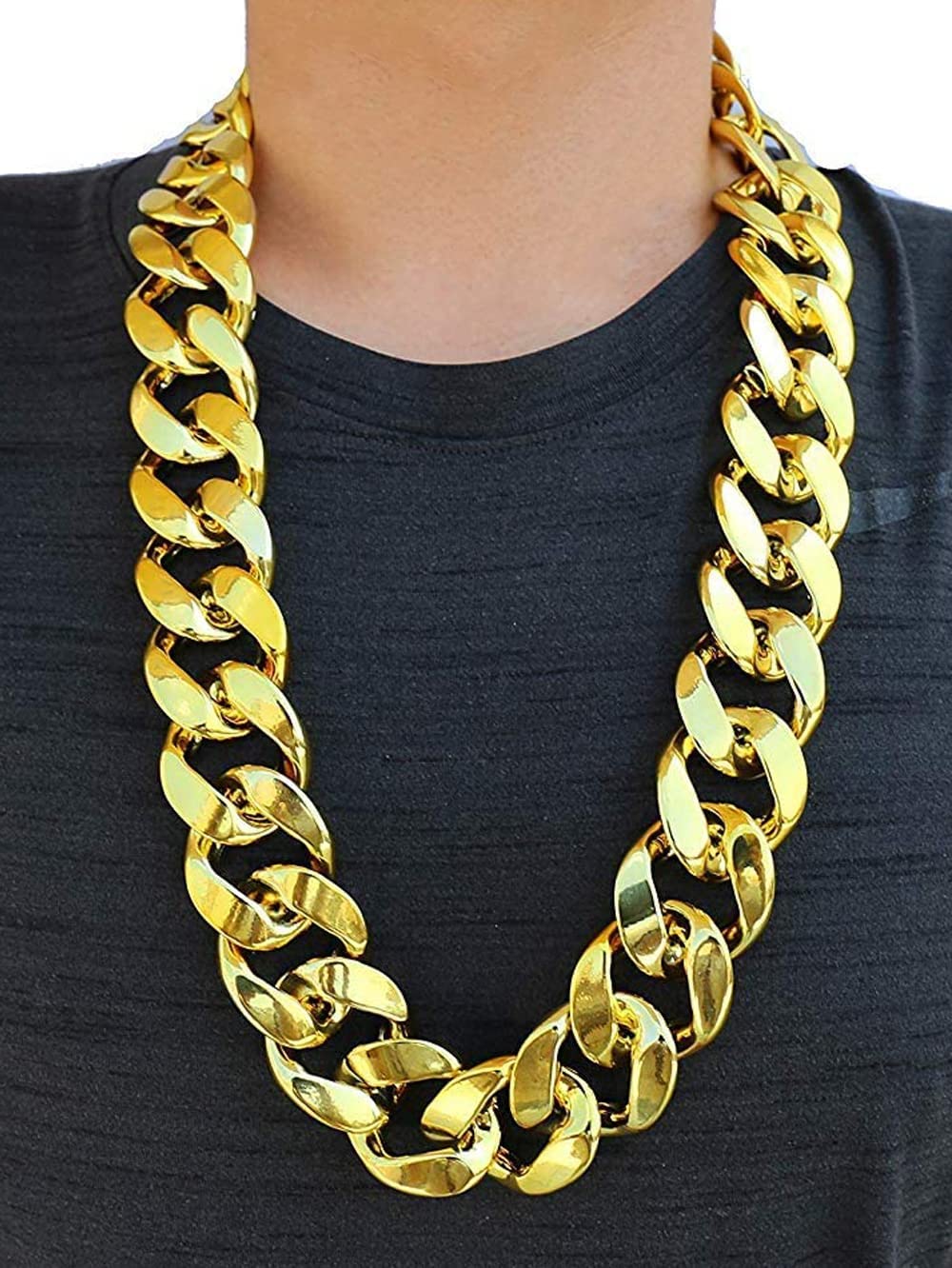 Men's Big Gold Chain Necklace: Fake Chunky Gold Chain Costume Accessories, Hip Hop Rapper Jewelry 80s 90s Punk Style Halloween Party