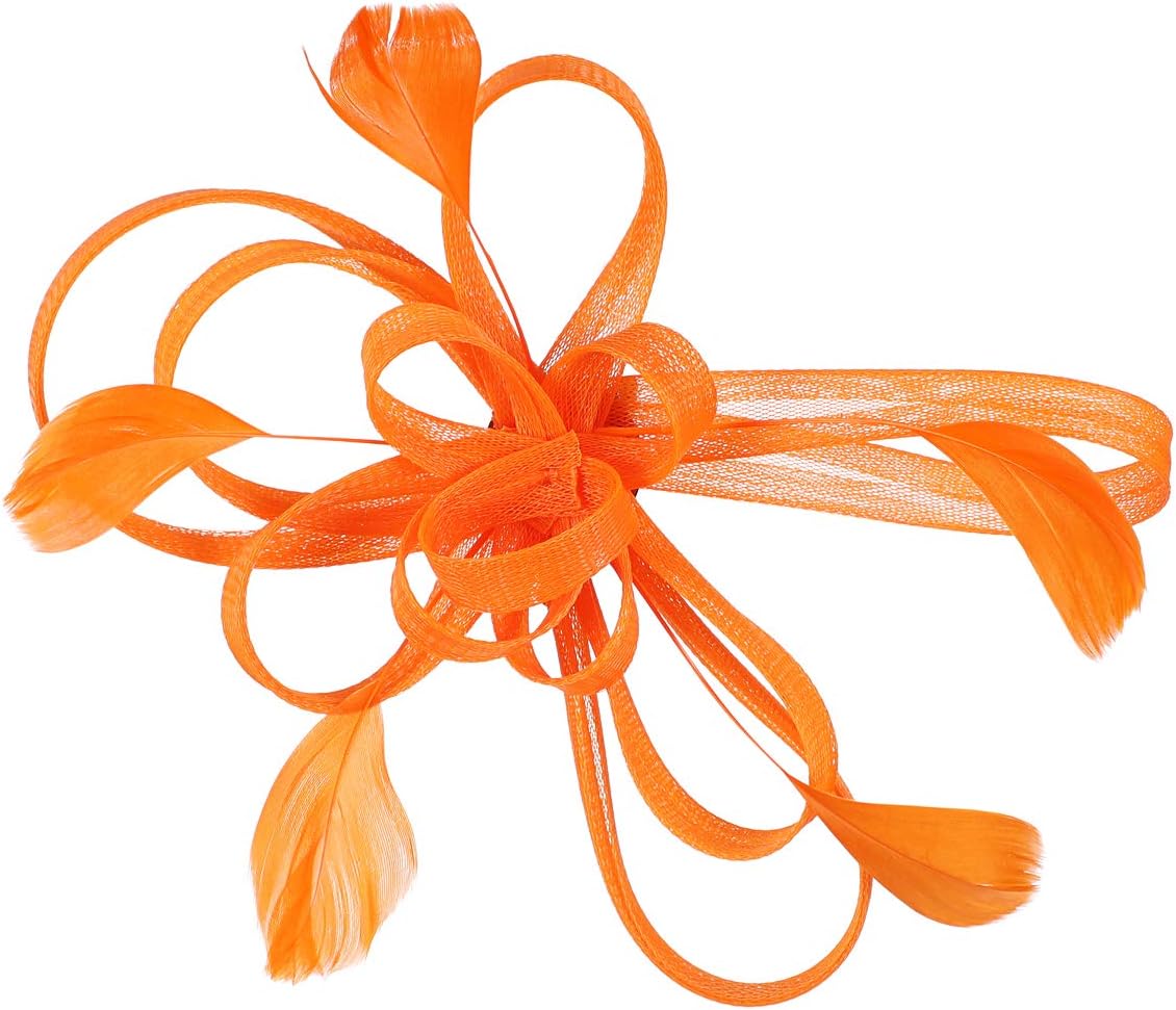 Wedding Bridal Feather Fascinator Hair Clip Brooch Pin Hair Accessory (Orange)