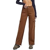 Aodrusa Brown Pants for Women High Waisted Stretch Straight Leg Cargo Pants with Pockets Trendy Trousers
