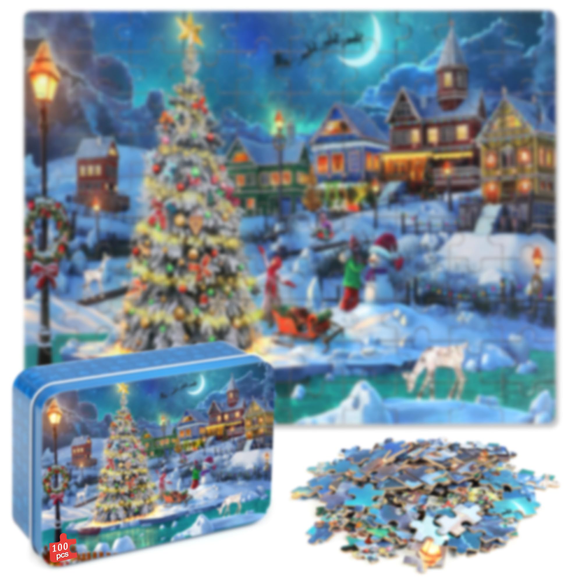 LELEMON Christmas Puzzles for Kids Ages 4-8,100 Piece Christmas Tree Snowman Jigsaw Puzzle for Children,Learning Educational Toys for Boys and Girls
