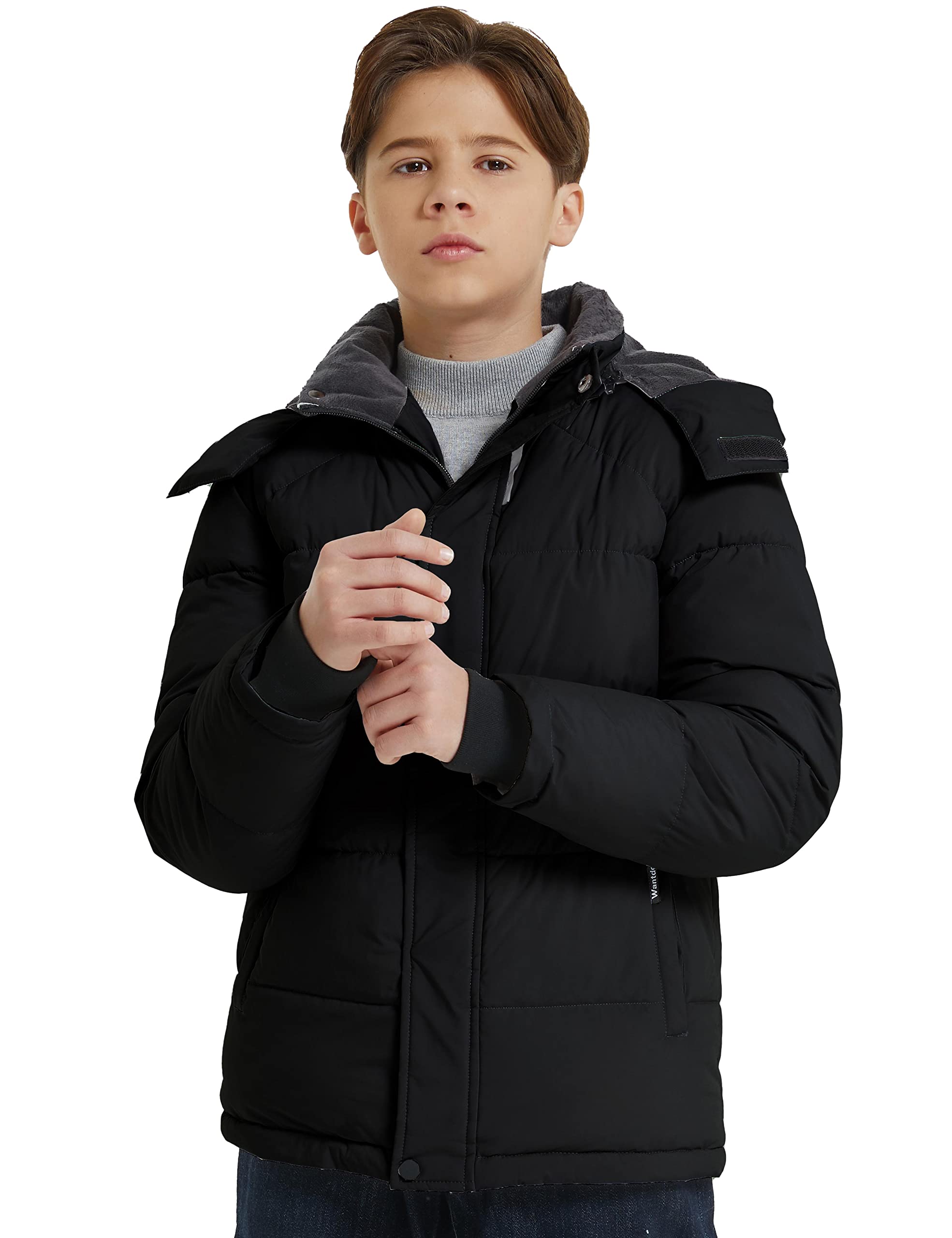 wantdo Boy's Fleece Winter Coat Waterproof Puffer Jacket Warm Winter Jackets with Hood