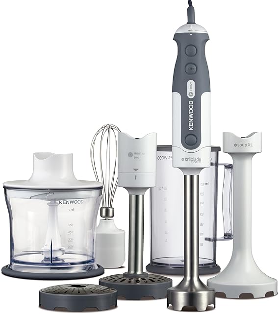Kenwood HDP 408WH Stabmixer Set (800 Watt, 2,5 Kg, Triblade System) weiß/grau