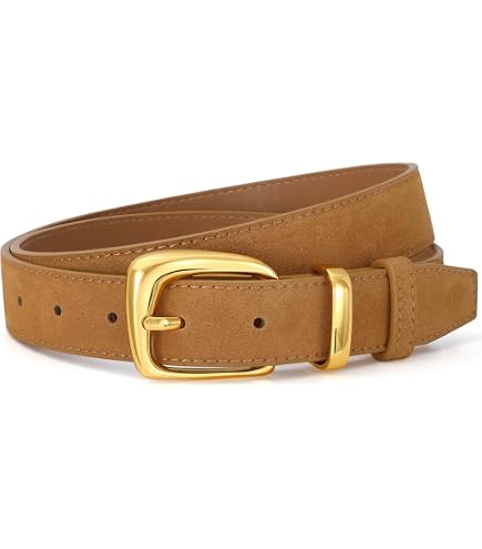 2616 Women\'s Stitched Edge Covered Buckle Casual Belt, Light Brown Suede Women main image 3