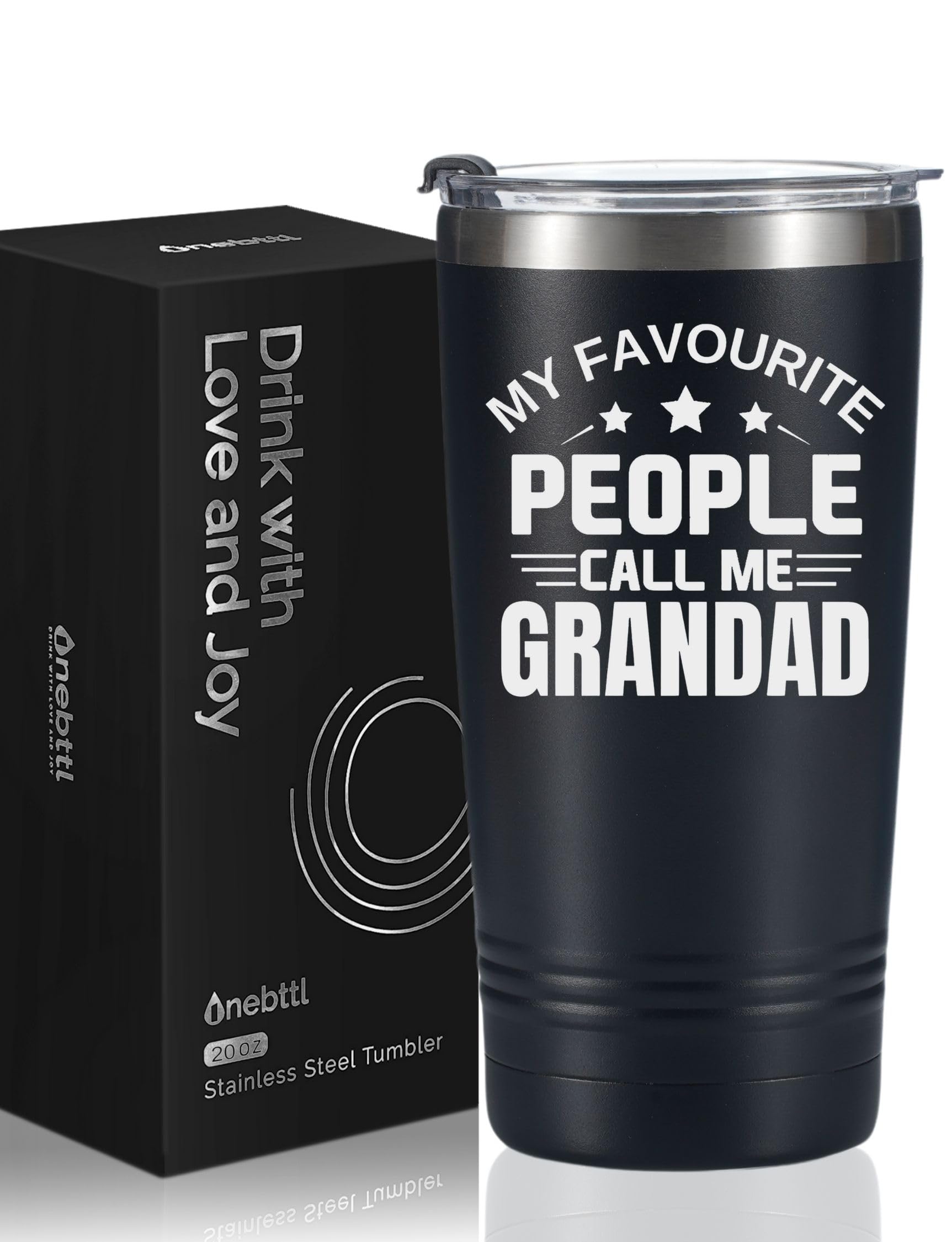 Onebttl Grandad Gifts Tumbler, Grandfather Presents from Granddaughters Grandsons for Father's Day Christmas, Stainless Steel Cup with Lid, 20oz/590ml - My Favourite People Call Me Grandad