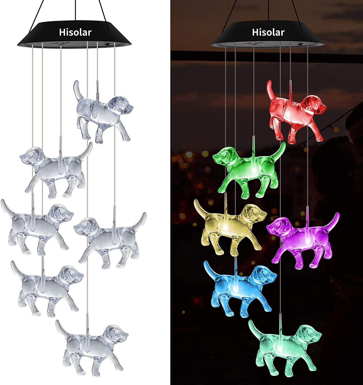 PARTAS Crystal Dog Solar Wind Chimes Light Color Changing Solar Mobile