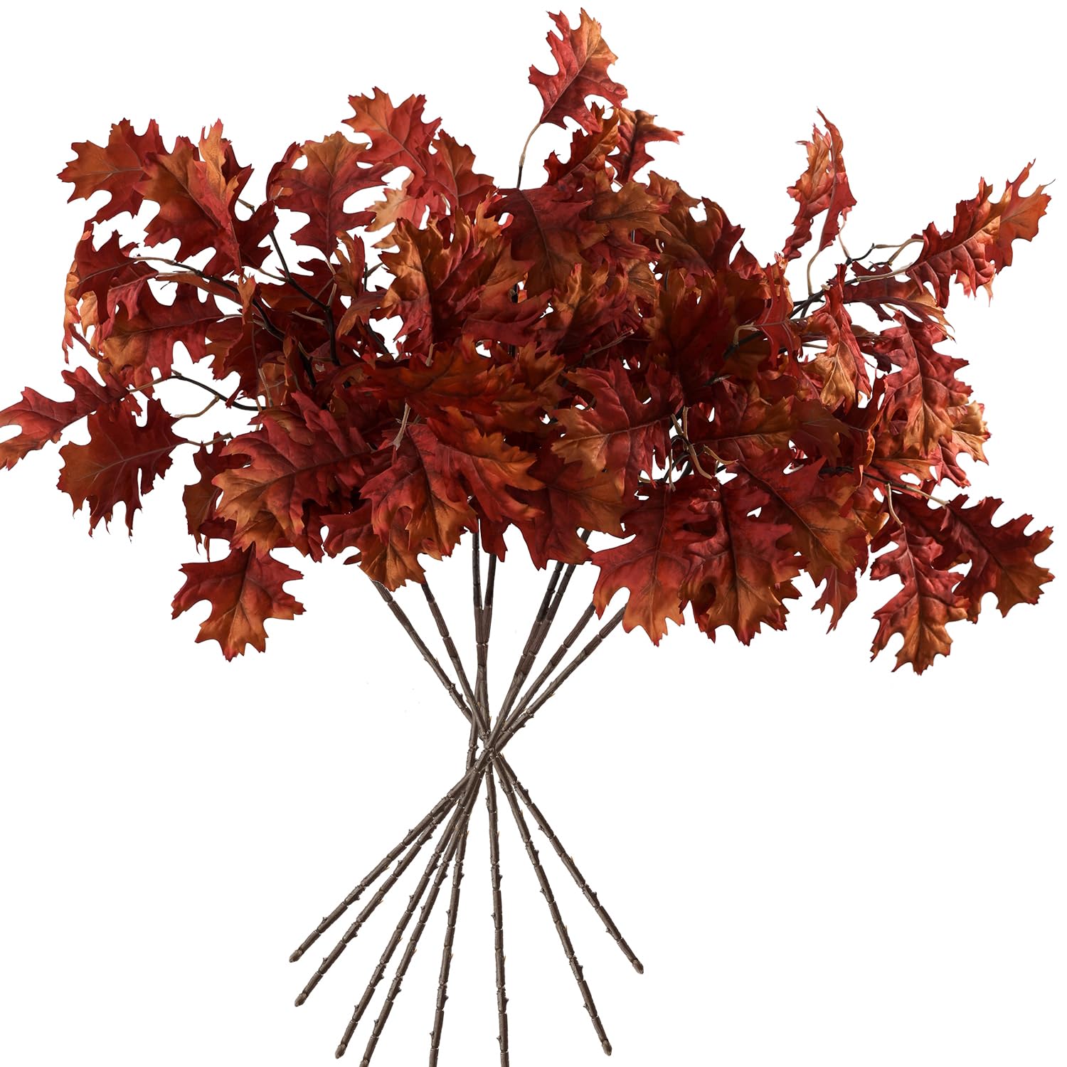 Photo 1 of MISSPIN Artificial Fall Oak Tree Leaves Stems 8 PCS, Fall Decorations for Indoor Outdoor Halloween Thanksgiving Farmhouse Arrangement Decorations for Front Door Wedding Centerpieces in Autumn