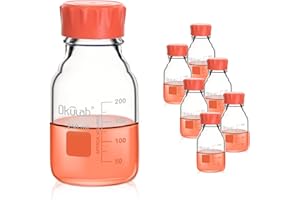 Okulab 6pcs of 250ml(8.5oz) Round Media Storage Bottles, 3.3 Borosilicate Glass, with GL45 Screw Caps in PP Materia, GL45RB250B6