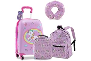 KOTEK Kids Luggage, 5 Piece Suitcase Set, 16” Hardside Spinner Luggage with Wheels, Toddler Carry on Luggage Airline Approved