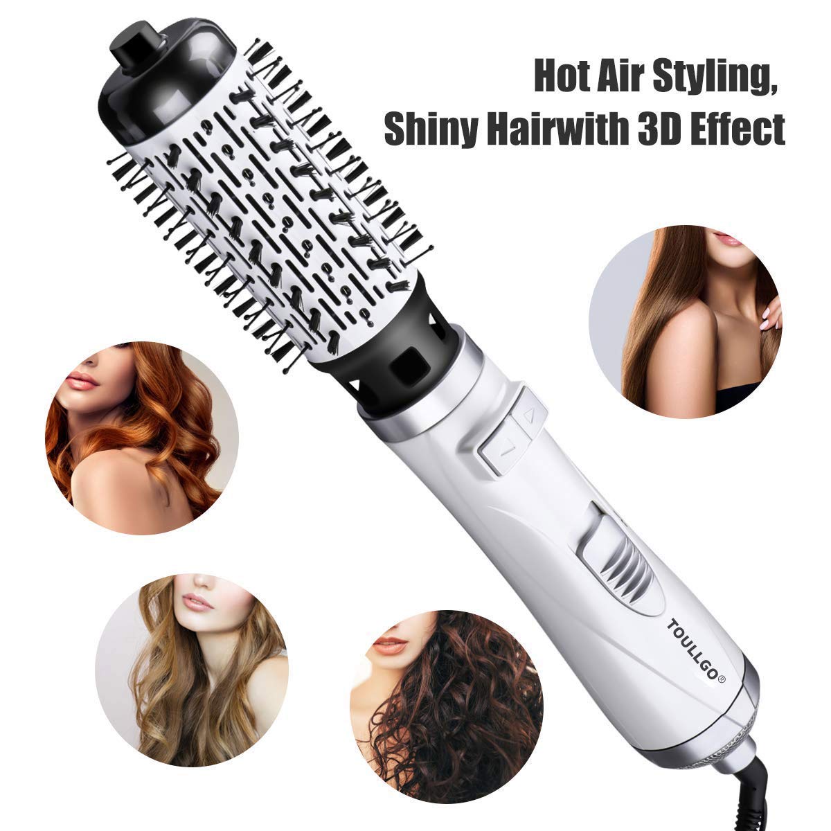 Warmluftbürste,Rotierende Warmluftbürste,Heißluftbürste Lockenwickler,Locke und Trocken in einem Schritt Rundbürstenföhn, 2 in 1 Haarstyler StylingbüRsten Elektrische Ionisch LockenbüRste