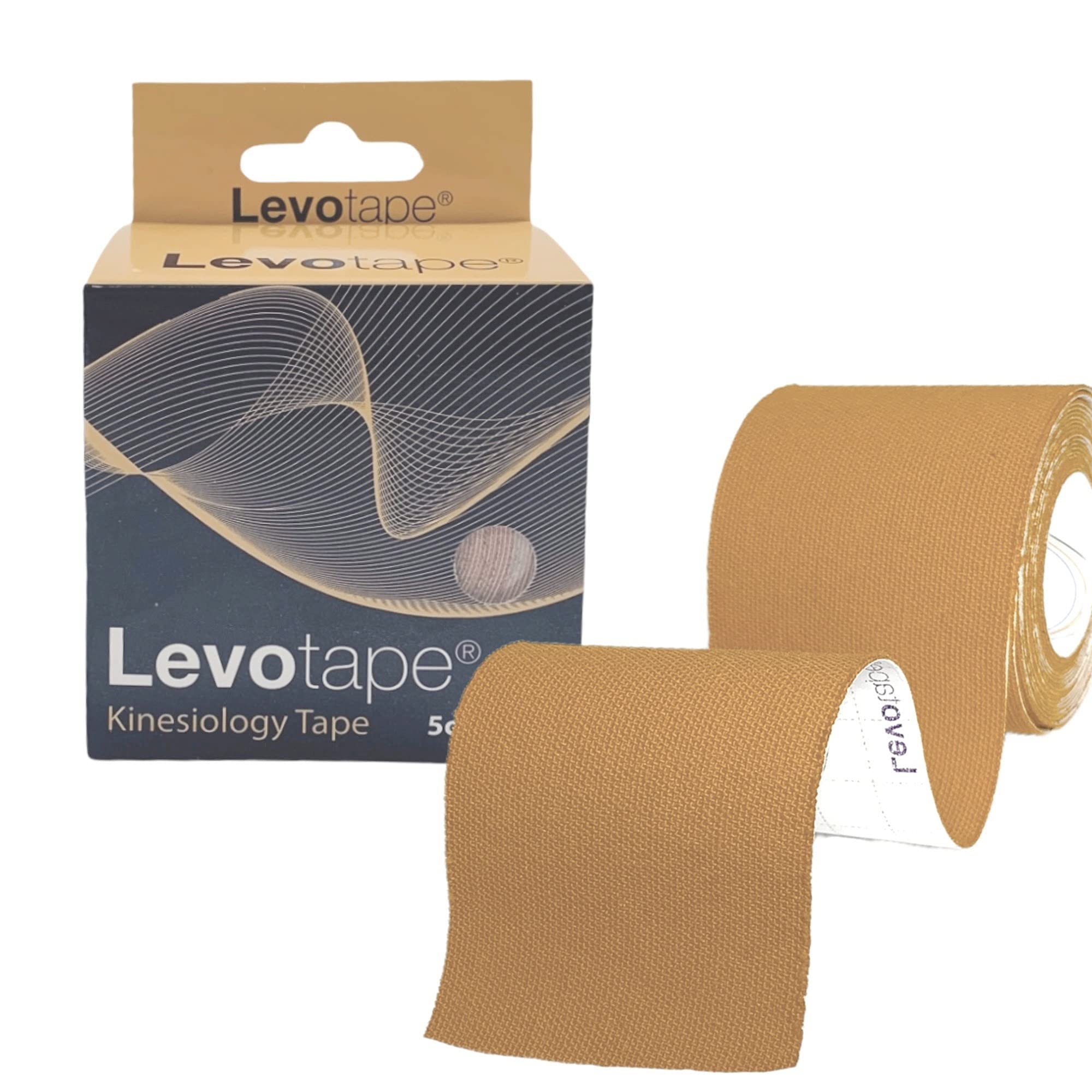 Levotape Kinesiology Tape - 5cm X 5M (Beige, 1 Roll) - Hypoallergenic, Waterproof Tape Physio, Medical Sports Kinesiology Knee Tape/Muscle Injury, Sport/Shoulder Support Tape