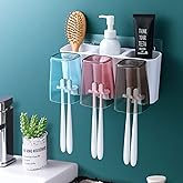 Goowin Toothbrush Holder for Bathroom, Eco-Friendly Mighty Large Capacity Toothbrush Holder Wall Mounted with 3 Square Cups for Family or Dormitory (Square Cup)