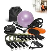 Track Pilates Home Workout Kit, Pilates Door Track System | Includes 2*Exercise Core Slider, 9" Yoga Ball, 2*Pilate Strap, 5*Resistance Band, Door Anchor Strap, Door Anchor, Inflator