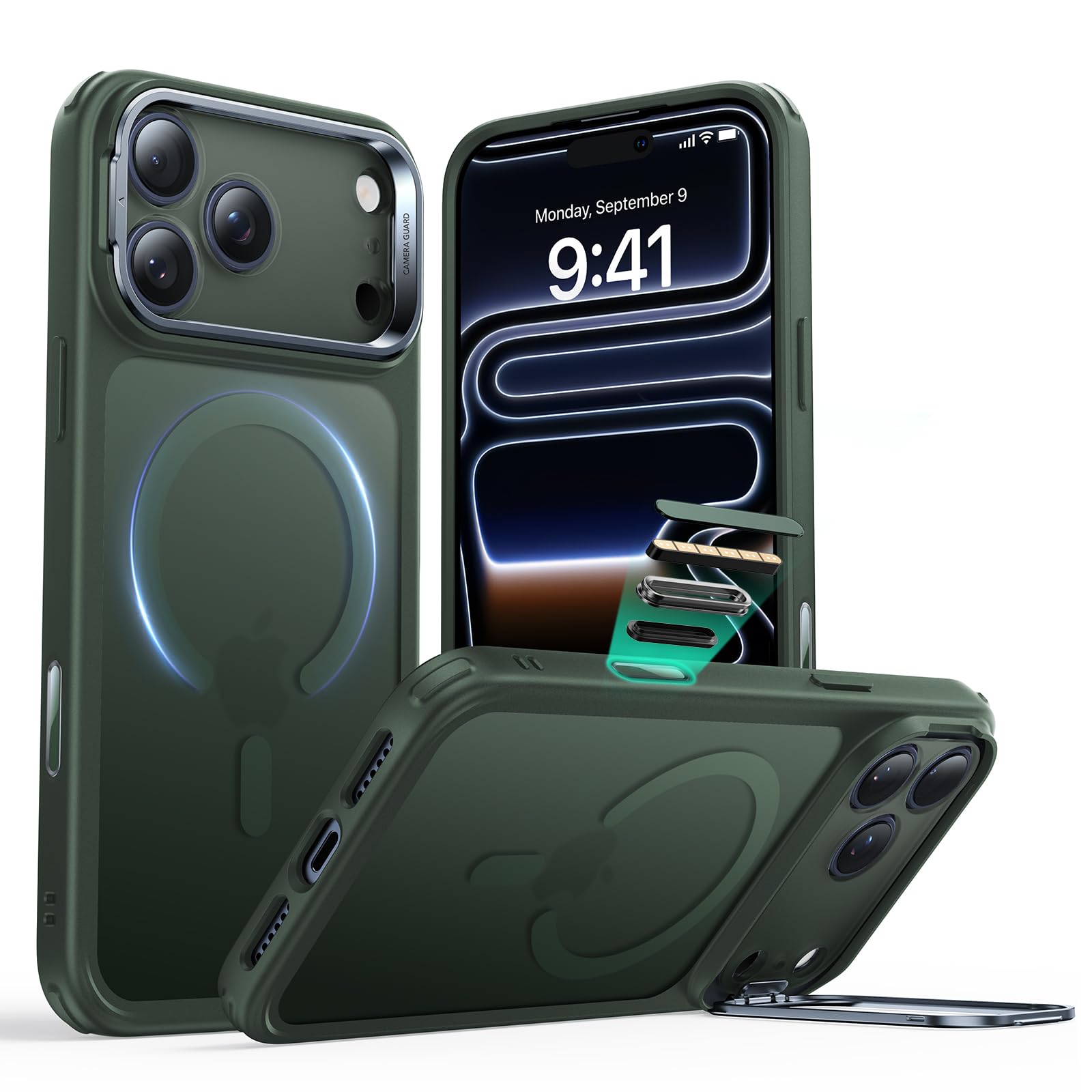 Photo 1 of ESR for iPhone 17 Pro Case with Stand, Camera Control Cover Compatible with MagSafe, Military-Grade Drop Protection Magnetic Phone Case for iPhone 17 Pro, Scratch-Resistant Back Cover, Frosted Green