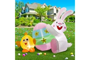 BLOOMWIN Easter Inflatables 8ft x 6ft Easter Blow up Yard Decorations Outdoor Inflatable Bunny Chick & Colorful Egg, Easter Holiday Decor for Lawn Garden