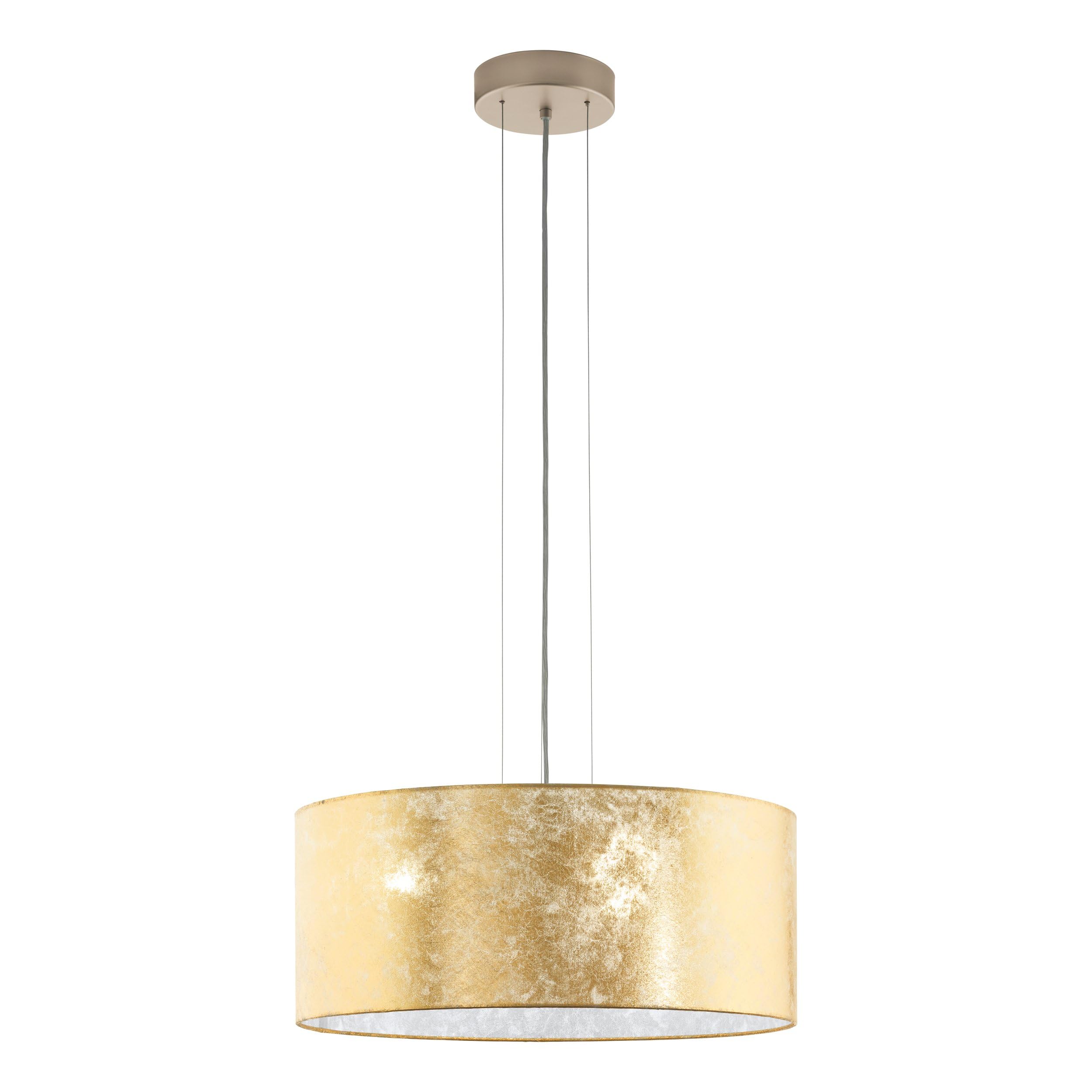 Eglo Pendant Lighting Viserbella, 3 Bulbs Vintage Ceiling Light Fitting Made of Steel and Fabric in Champagne and Gold, Hanging lamp for Dining and Living Room, E27 Socket, Ø 20.9 inches