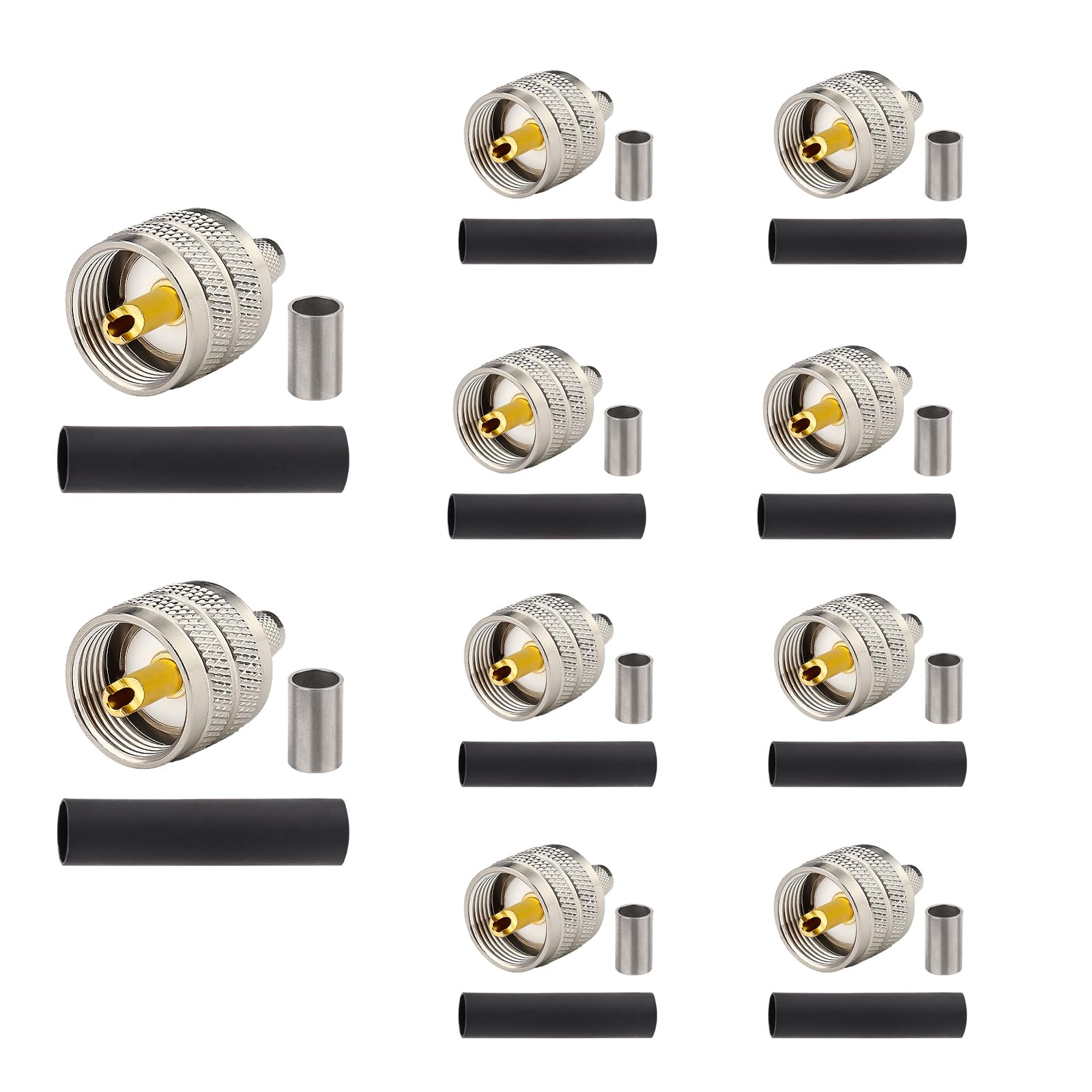 MOOKEERF PL259 Male Crimp Connector, UHF SO239 Crimp Coax Connector for RG8X/LMR240 Coaxial Cable(Pack of 10)