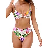CUPSHE Women Swimsuit Bikini Set High Waisted Push Up Cheeky Drawstring Two Piece Bathing Suit