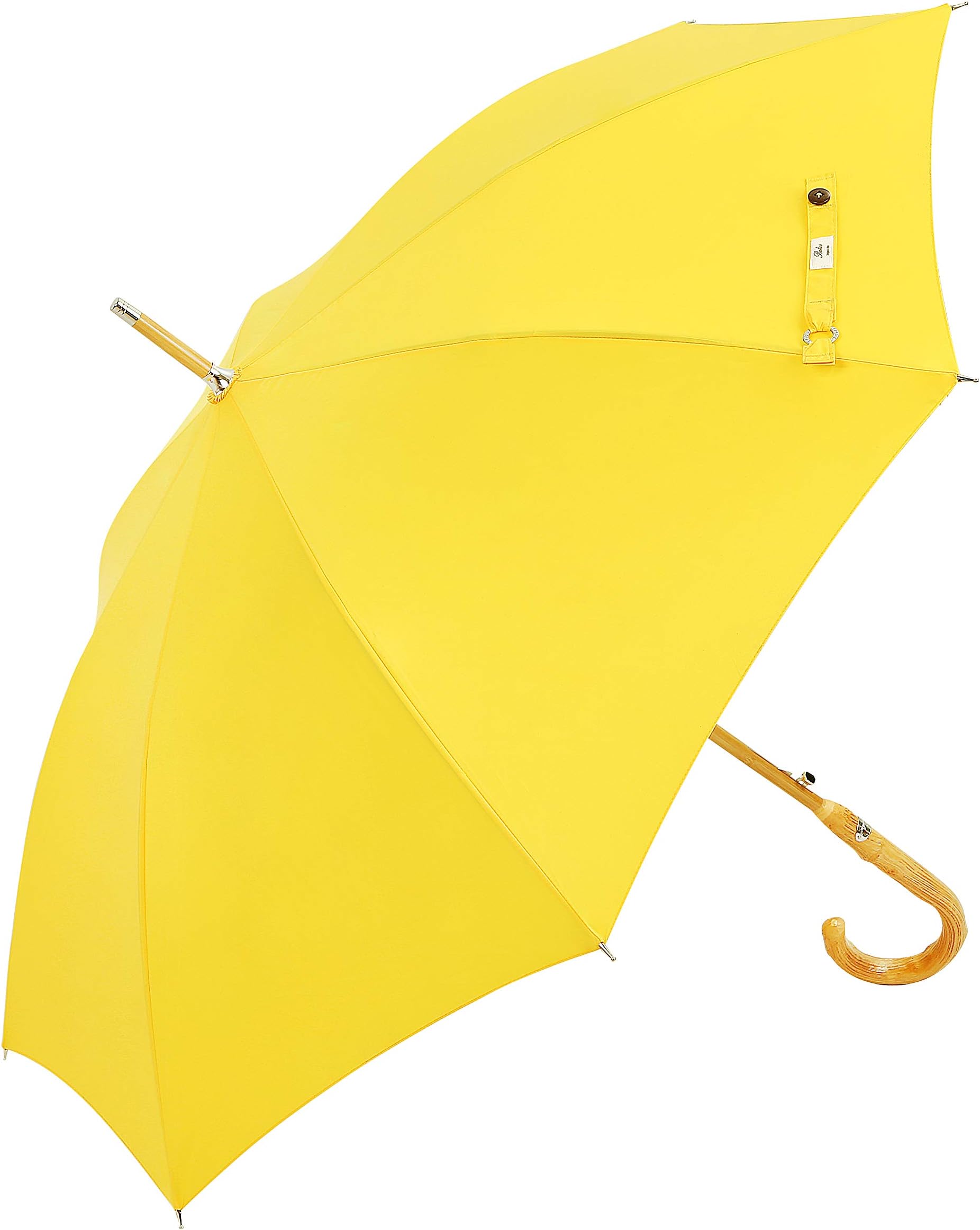 (Designed in Britain) Balios® Walking Stick Umbrella Bamboo Shaft Windproof Fiberglass Strong Frame, Auto Open, Quality Real Wood Handle (Bright Yellow)