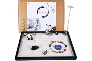N\W Mini Zen Garden for Desk - Japanese Zen Garden Kit with Panda 10x7- Zen Pond,Sand,Chakra Stone, Accessories - Office Desk Decor Meditation Gifts with Rake Tools Panda Gifts - Zen Garden for Kids