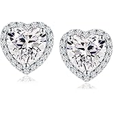 DAYBYDAY Birthstone Earrings for Women 925 Sterling Silver Halo Stud Earrings, Small Round/Cushion/Heart Gemstone Earrings Birthstone Jewelry