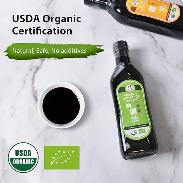 52USA ORGANIC SOY SAUCE LOW SODIUM, 16.2OZ(480ML), USDA ORGANIC, NATURALLY BREWED DARK SOY SAUCE, PURE INGREDIENTS, MARINADE FOR MARINATING FISH, MEAT & ROASTED VEGETABLES
