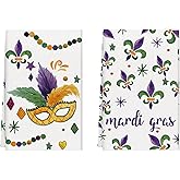 XCHI Mardi Gras Fleur De Lis Iris Beads Masquerade Mask Celebration Carnival Kitchen Towels Dish Towels 18x26 Inch Home Decorations Hand Towels Set of 2 Drying Dishcloth