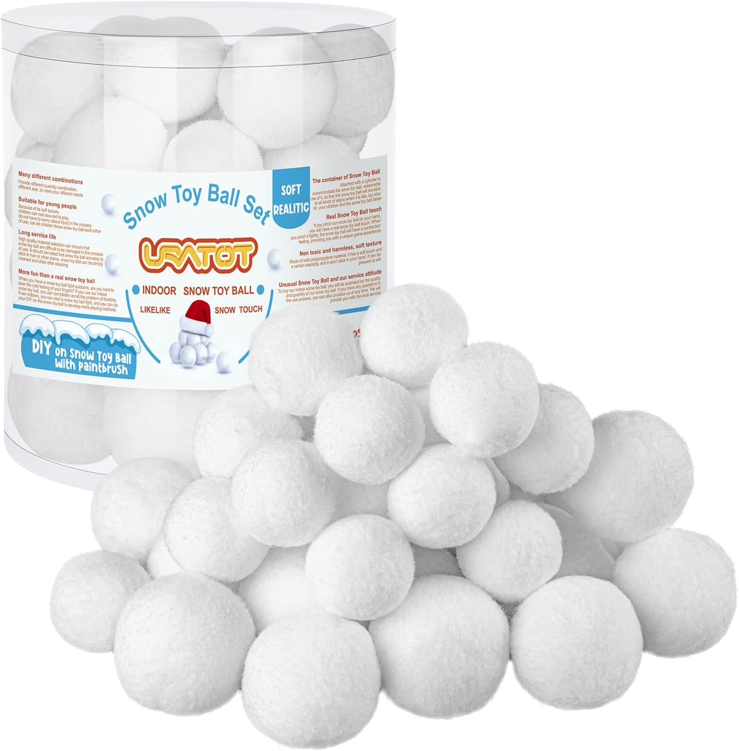 Artificial Snow - URATOT 30 Pack Indoor Snow Fight Ball Set Fake Snow Fight Ball Soft and Realistic with Boxes for Winter Games