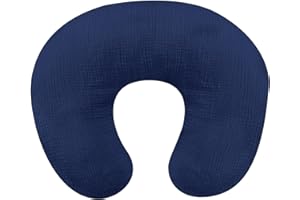 WINGHENLEE Muslin Nursing Pillow Cover, Cotton Breastfeeding Pillow Cover for Baby Girls Boys, Soft Breathable Nursing Pillowcase for Infant Newborn, Removable Slipcover for Nursing Pillows, Navy(Only Cover)