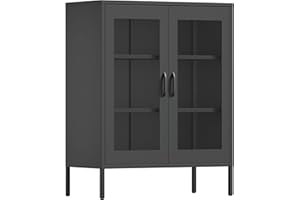 COFaR Black Metal Cabinet,Metal Locker Storage Cabinet with Mesh Doors and Shelves,3-Tier Office Cabinet,Metal Storage Cabinet,Liquor Cabinet,Sideboard for Home Office,Kitchen,Coffee Bar