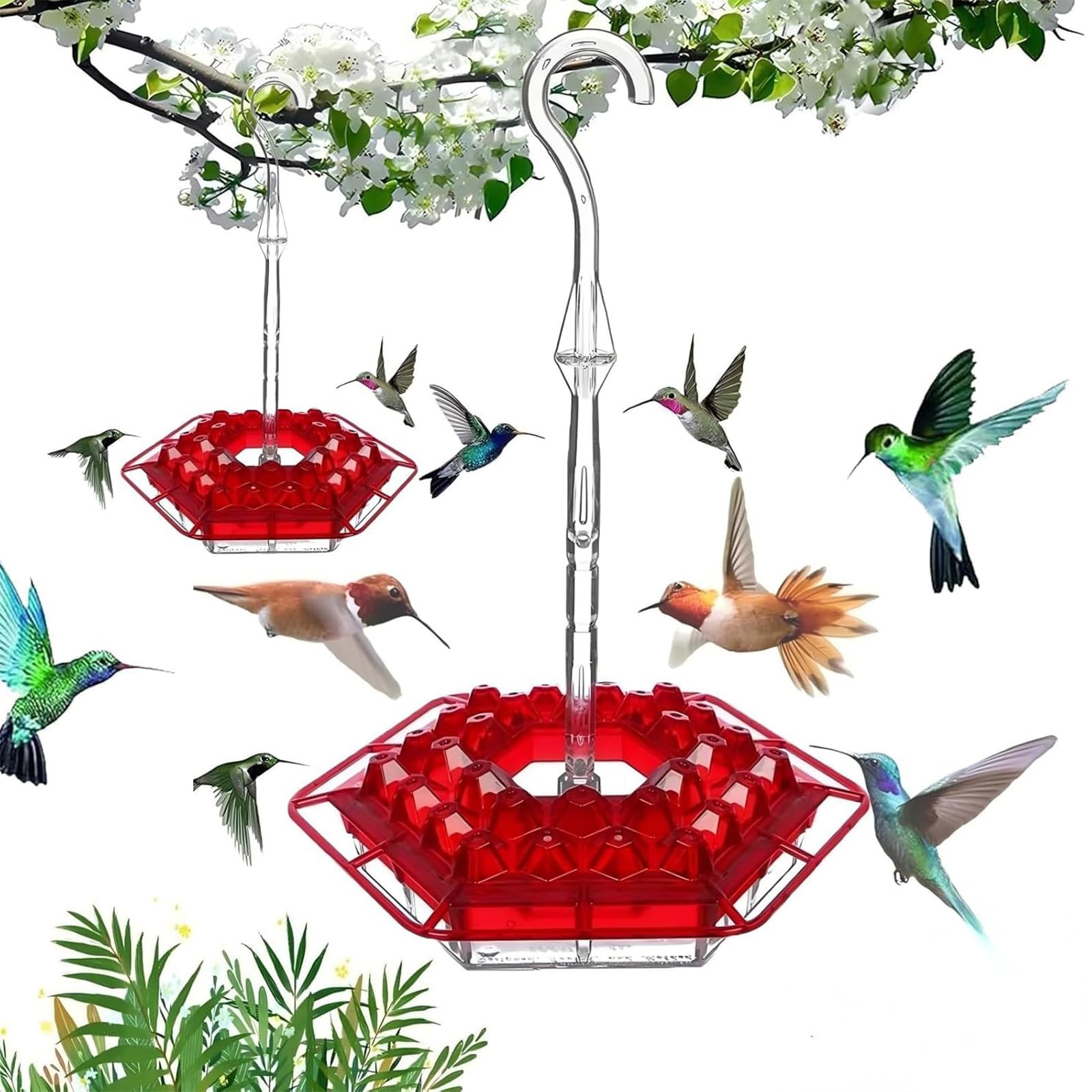 Photo 1 of 2025 Hummingbird Feeder for Outdoors – Hanging Ant and Bee Proof Hummingbird Feeder with Built-in Moat, 30 Feeding Ports, Charming Garden Decoration for Bird Watching (Red)