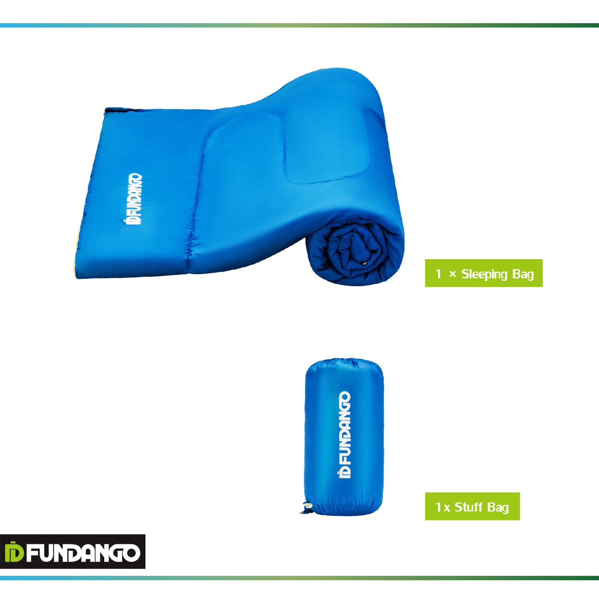 FUNDANGO Envelope Adult Sleeping Bag 37 Degree F/ 55.4 Degree F Lightweight with Compressed Sack