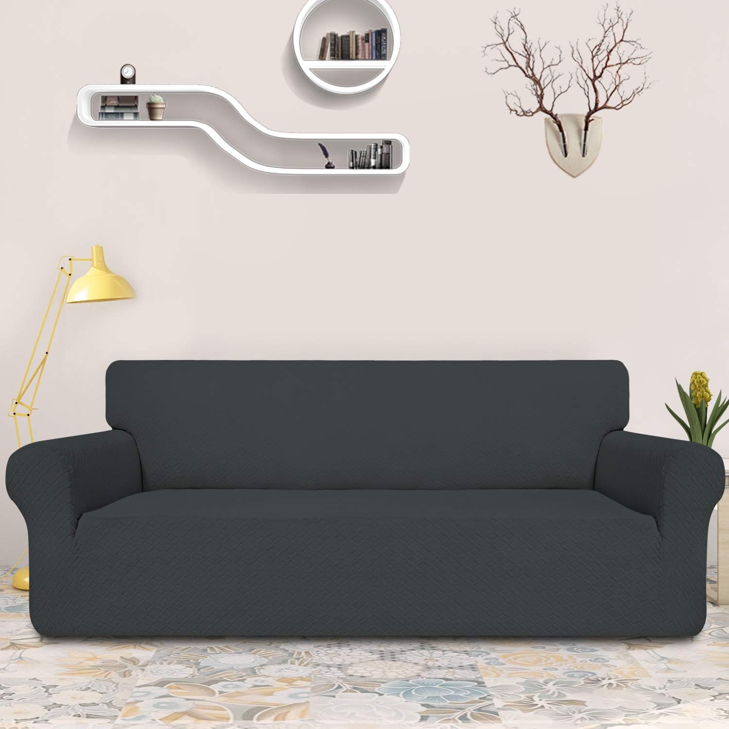 Easy-Going Couch Cover, Stretch Sofa Slipcover, Soft Jacquard Sofa Cover, Non-Slip Slipcovers with Elastic Bottom, Furniture Protector for Kids, Pets (Sofa, Dark Gray): Furniture & Decor