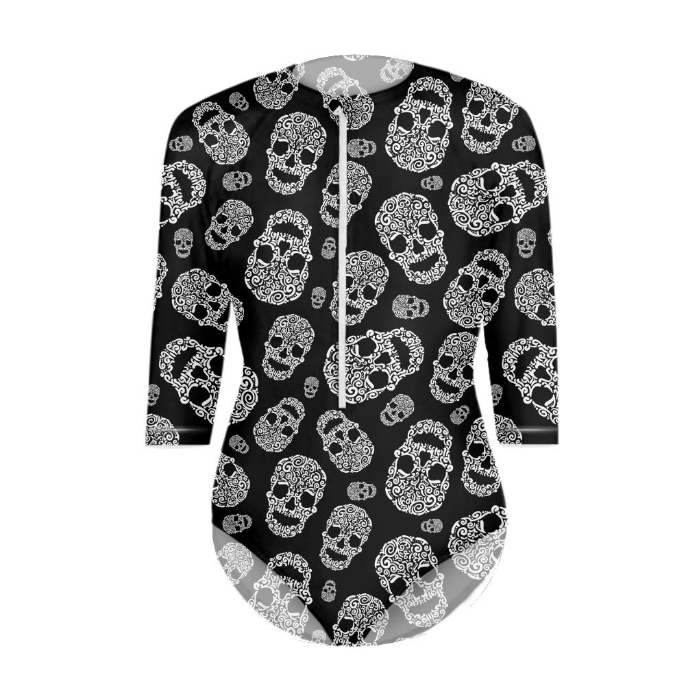 Instantarts Women Long Sleeve Zip Uv Rashguard Swimsuit One Piece Skull Swimwear Swimsuits Cover Ups Women Tccmw Com