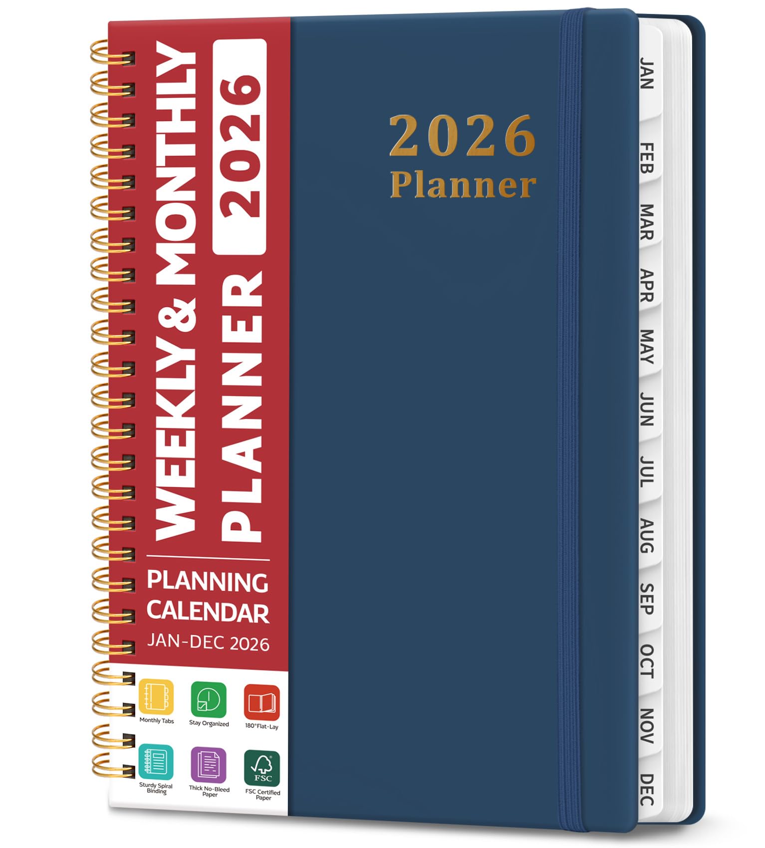 Photo 1 of 2026 Planner, Weekly and Monthly Planner, January 2026 - December 2026, Hardcover 2026 Calendar Planner Book with Tabs For Women & Men, Inner Pocket, Spiral Bound, Perfect for Office Home School Supplies - A5 (6.3" x 8.5"), Stargaze