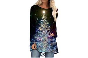 fartey Womens Christmas Tunic Tops to Wear with Legging Casual Dressy Xmas Tree Graphic Tee Shirts Loose Fit Crewneck Blouses