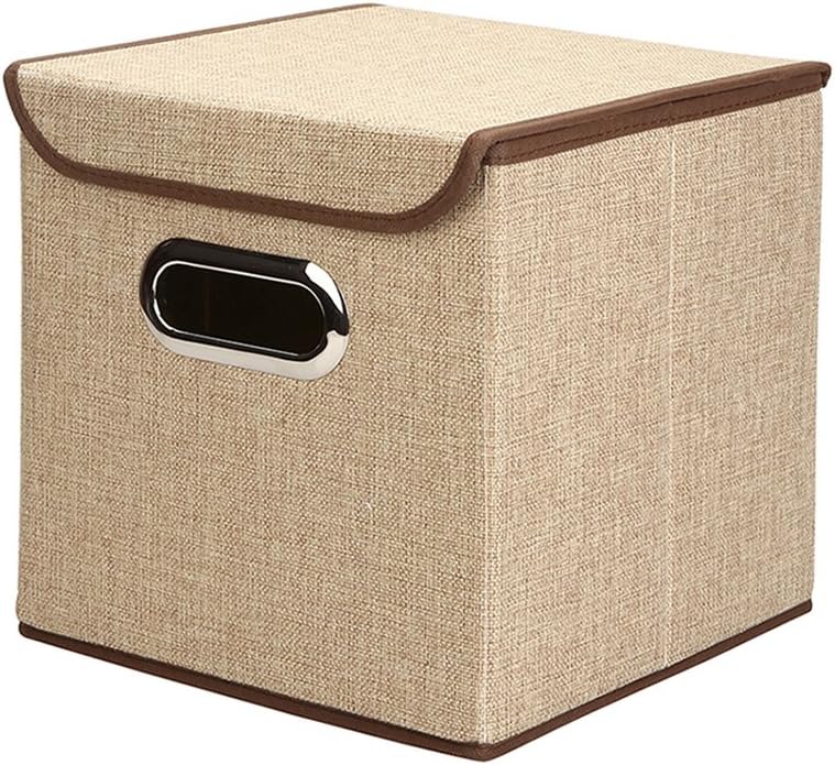 COKOSIM 9.8 Inch Foldable Fabric Storage Cube Organizer Boxes Unit with Lids for Baby's Clothes, Toys and Craft supplies(Khaki)