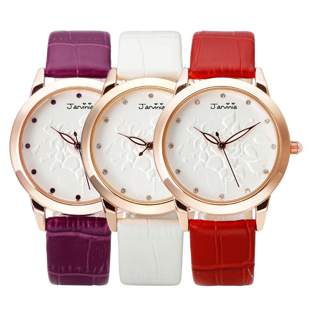 JSDDE Uhren,Fashion Damen-Armbanduhr Relief Rose Blume Zifferblatt Armbanduhr mit Strass Annalog Quarzuhr,Violett