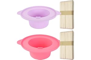 LEISENOR 14 oz Silicone Wax Warmer Liner, Silicone Wax Bowl for Wax Warmer, Non-Stick Wax Melt Warmer Wax Pot , Reusable Wax Melt Liner with 100 Pcs Waxing Sticks Body Hair Removal Sticks (Pink+Purple)