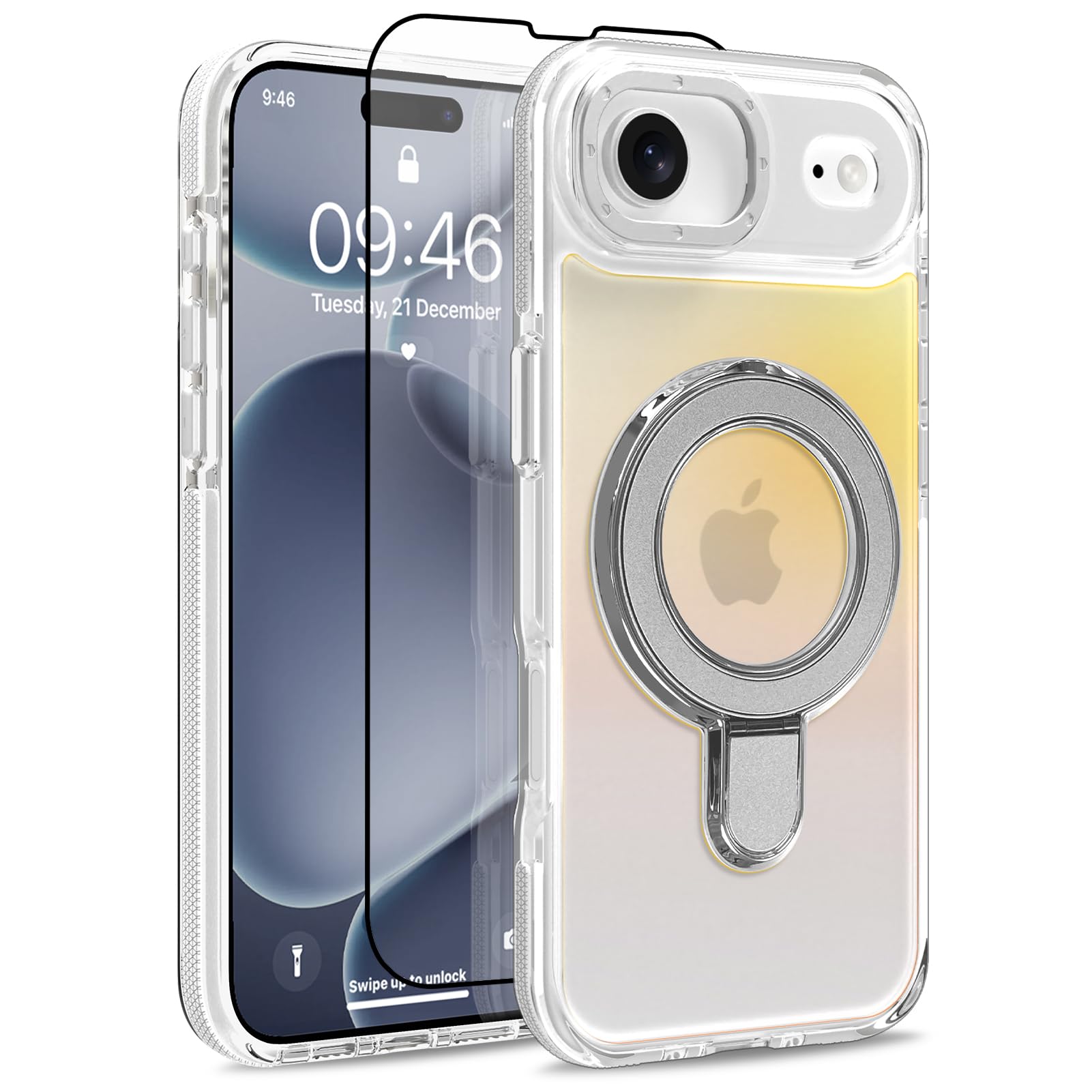 MOWIME Magnetic for iPhone Air Case with Stand [Compatible with Magsafe] [Cute Fashion Fluorescent Design] [1 Screen Protector] Slim Translucent Matte Case for iPhone Air 6.5" 2025, White