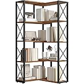 HOOBRO Corner Bookshelf, 5-Tier Industrial Corner Bookcase, Open Display Storage Rack, Vertical or L-Shaped, for Office, Livi